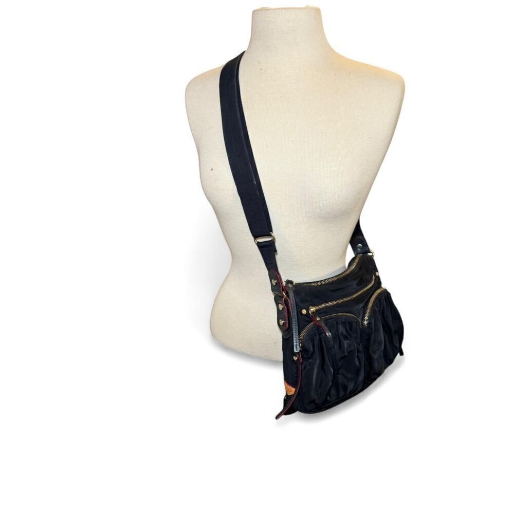 MZ Wallace Black Nylon Crossbody Bag Gold Hardware Adjustable Strap Pockets - Picture 3 of 8
